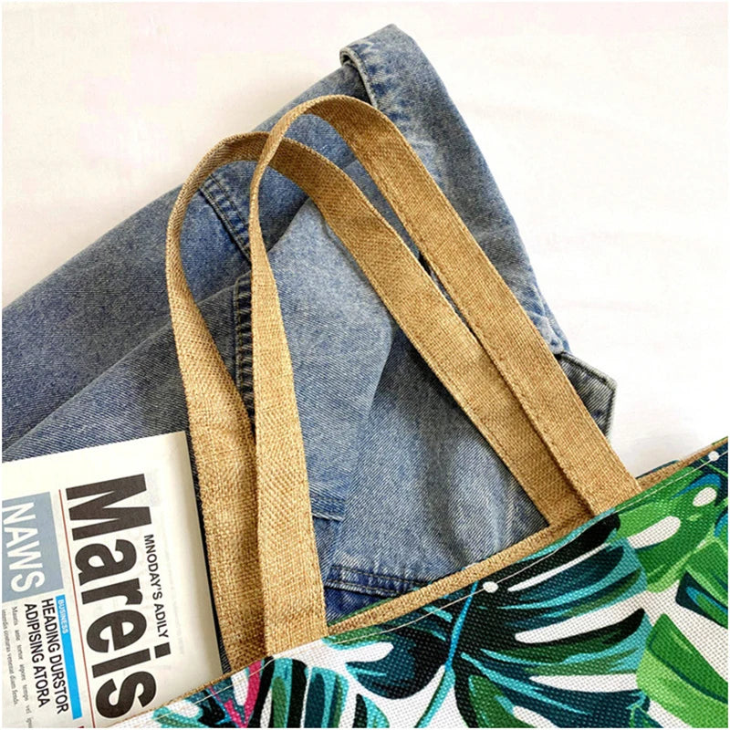 Women's Floral Printed Beach Shopping Large Capacity Tote Bag