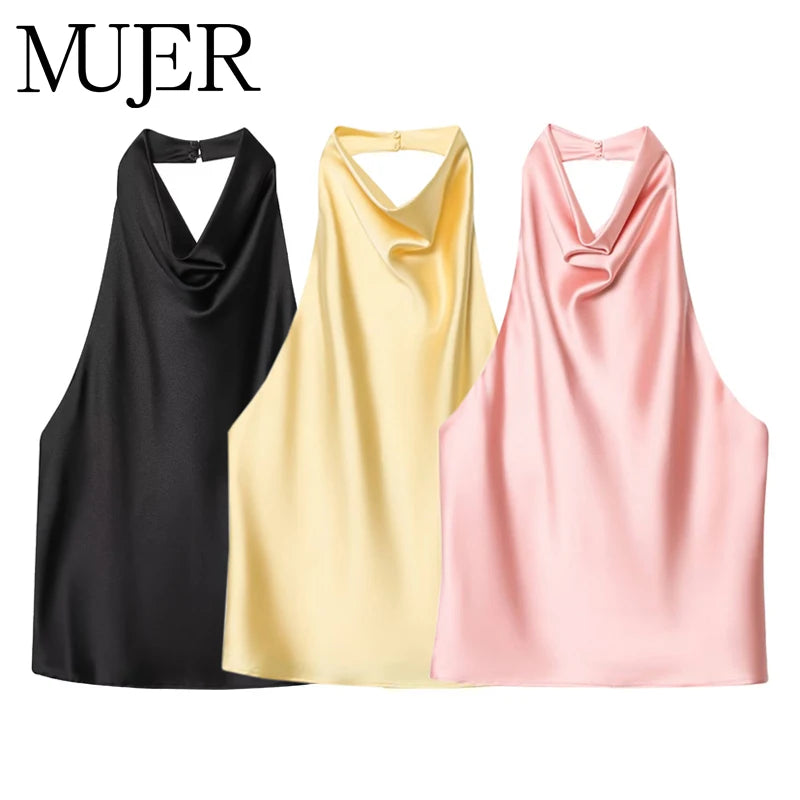 Women's Satin Halter Backless Camisole Top