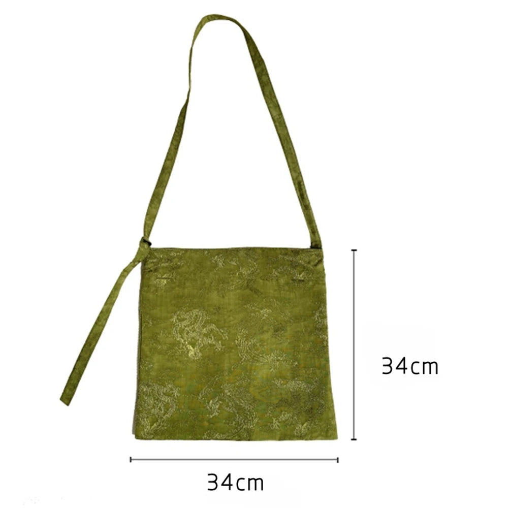 Women Handbag Totes Vintage Jacquard Silk Linen Underarm Bag Portable Knot Shopper Bag Adjustable Pu Crossbody Travel Bag bolsas