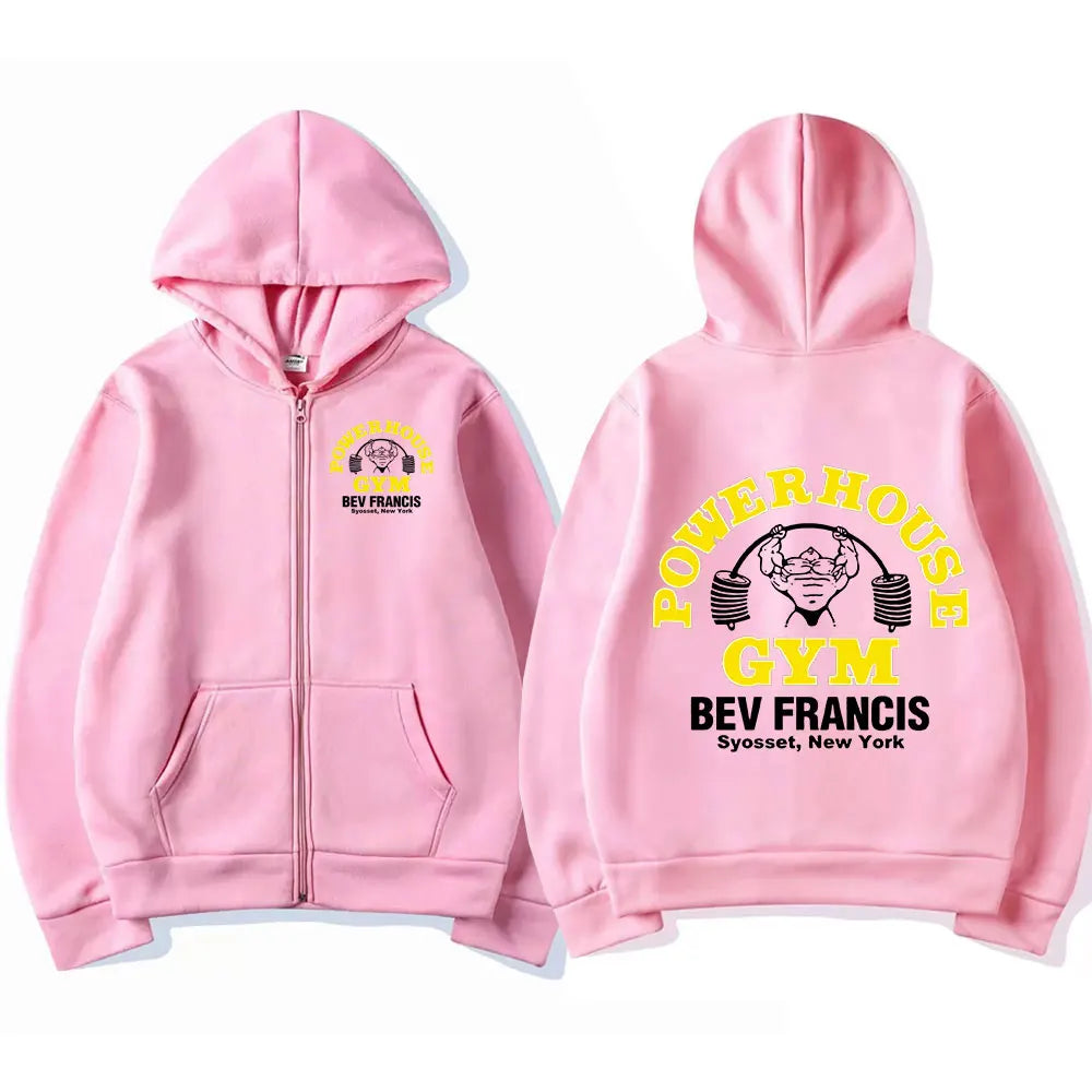 Powerhouse Gym Logo Zip Up Hoodie - Oversized Gothic Streetwear Sweatshirt