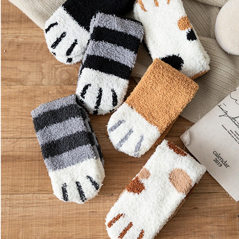 Women's Kawaii 3D Dog & Cat Paw Fleece Socks – Cute Fluffy Socks - lily supply