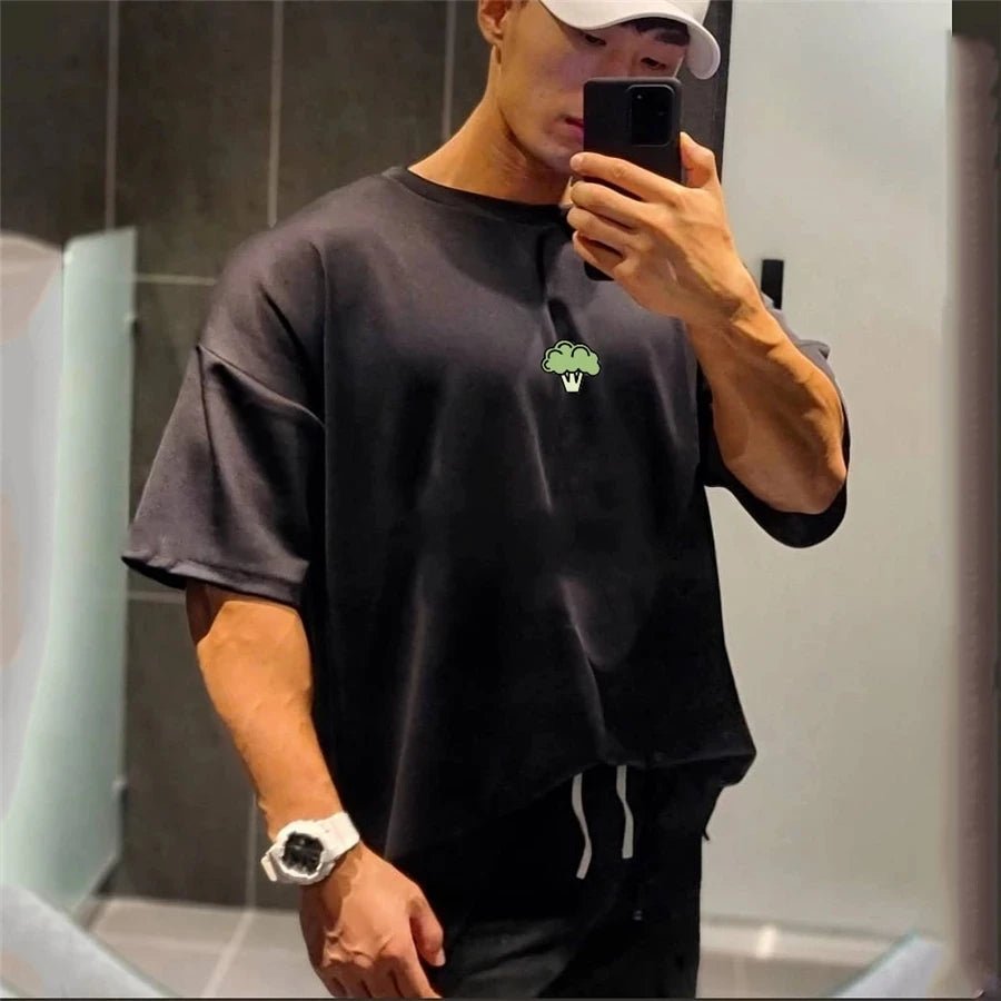 High Qualit gyms T shirt Men Bodybuilding print loose T-shirt Workout Fitness Tees Men Clothing cotton Short Sleeve Sports Shirt - lily supply