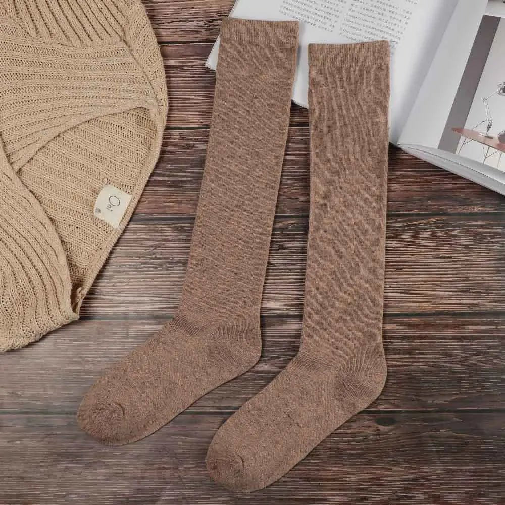 Women's JK Cotton Knee High Long Socks - Solid Colour Black White Calf Socks - lily supply