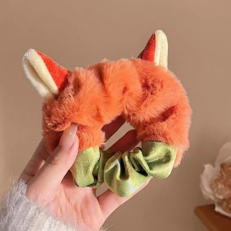 Cartoon Rabbit & Fox Ears Plush Scrunchie Hair Band for Girls - lily supply