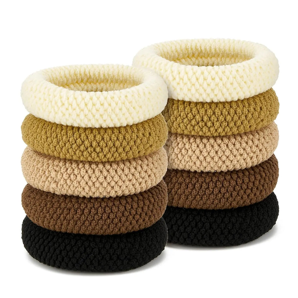 5pcs High Elasticity Seamless Thick Knit Scrunchie Ponytail Holders - lily supply
