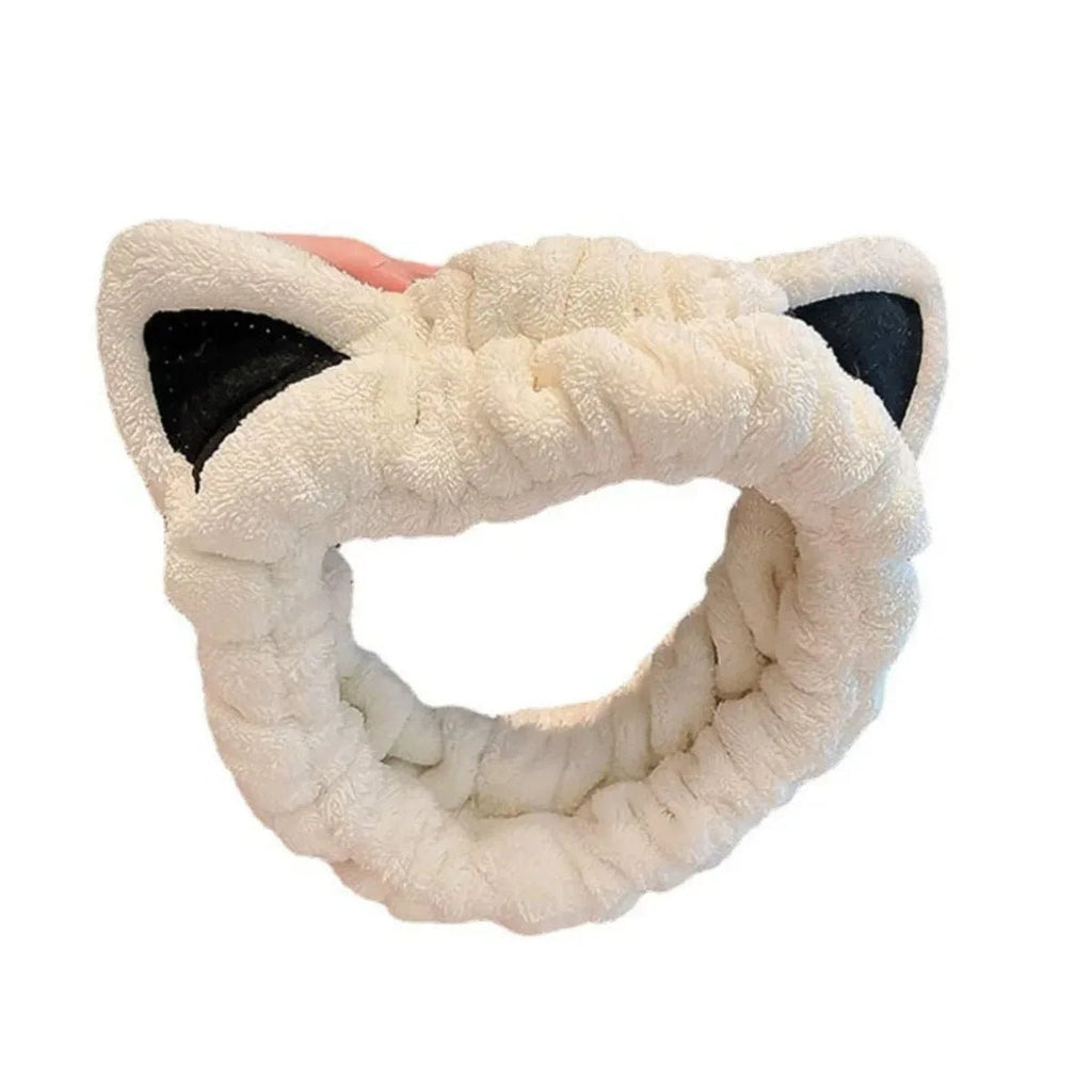 Cartoon Cat Ear Headband Plush Coral Fleece Face Wash Hairband Cute Non - Slip Hair Accessories for Women Teens - lily supply