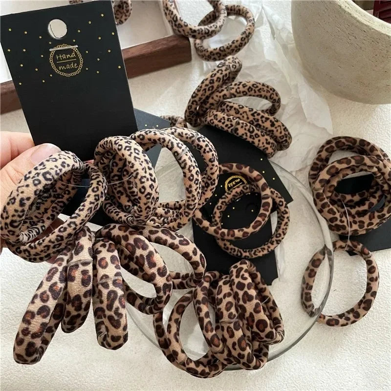 5pcs Leopard Print High Elastic Scrunchie Hair Ties - Ponytail Holders