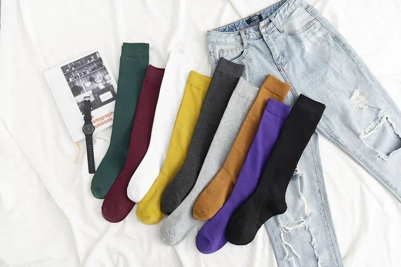 Women's Cotton Knee High Black Calf Socks – Classic Long Socks - lily supply
