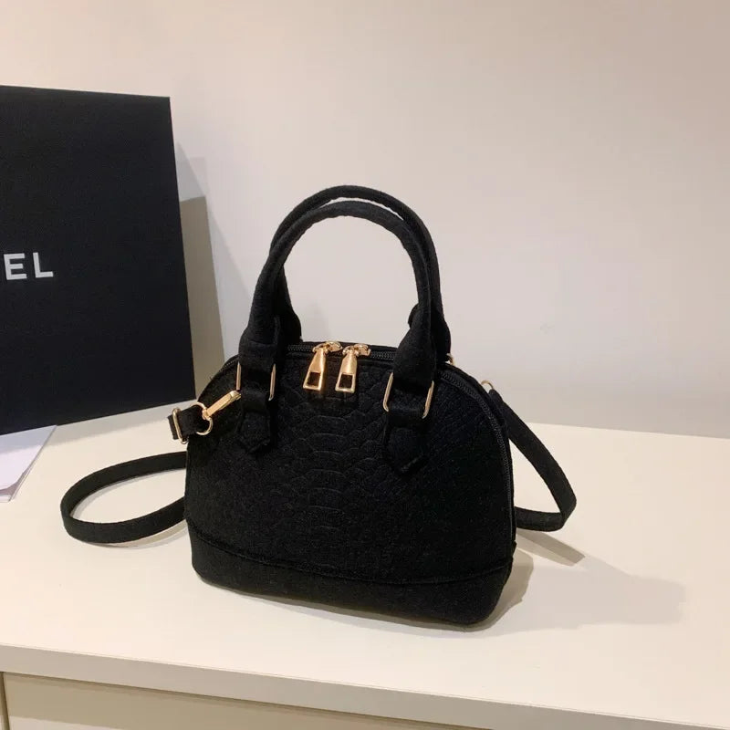 Women's Large Crossbody  Retro Felt Handbag with Makeup Organizer Solid-Color Casual Purse for Everyday Use Travel 핸드백