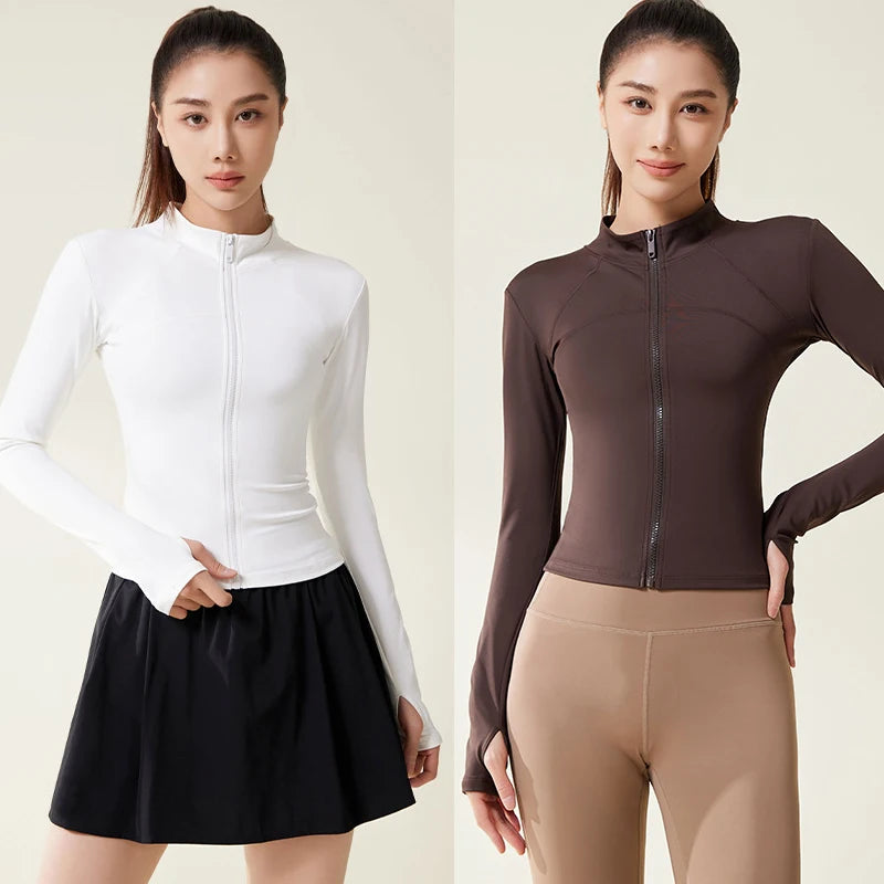 Women's Slim Zip Sports Yoga Coat - Long Sleeve Gym Running UV Protection