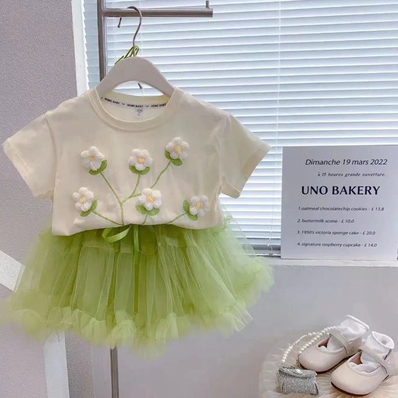 Girls Short Sleeve T-shirt Summer Baby Girl Sweet 3D Flowers Tee Kids Cotton Tops 1 - 6Y Chidlren Trendy Casual Clothes - lily supply