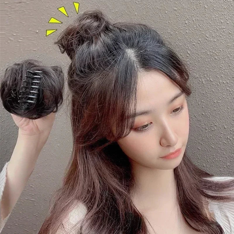 Curly Short Hair Chignon Donut Bun Wig - Claw Clip Hairpiece - lily supply