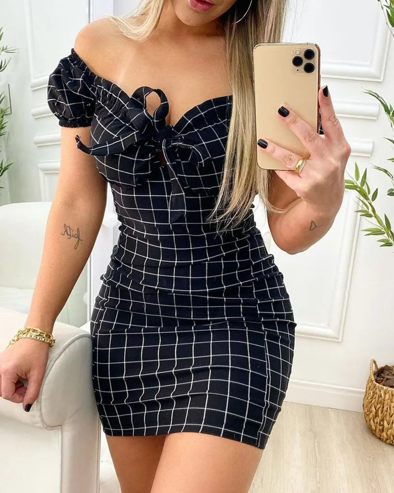 Women's Grid Print Bodycon Mini Dress