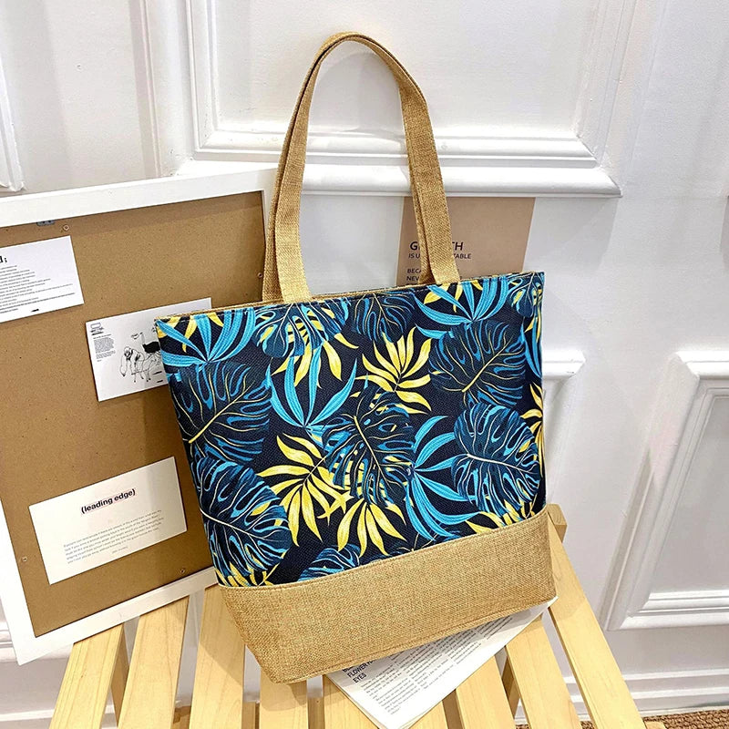 Women's Floral Printed Beach Shopping Large Capacity Tote Bag