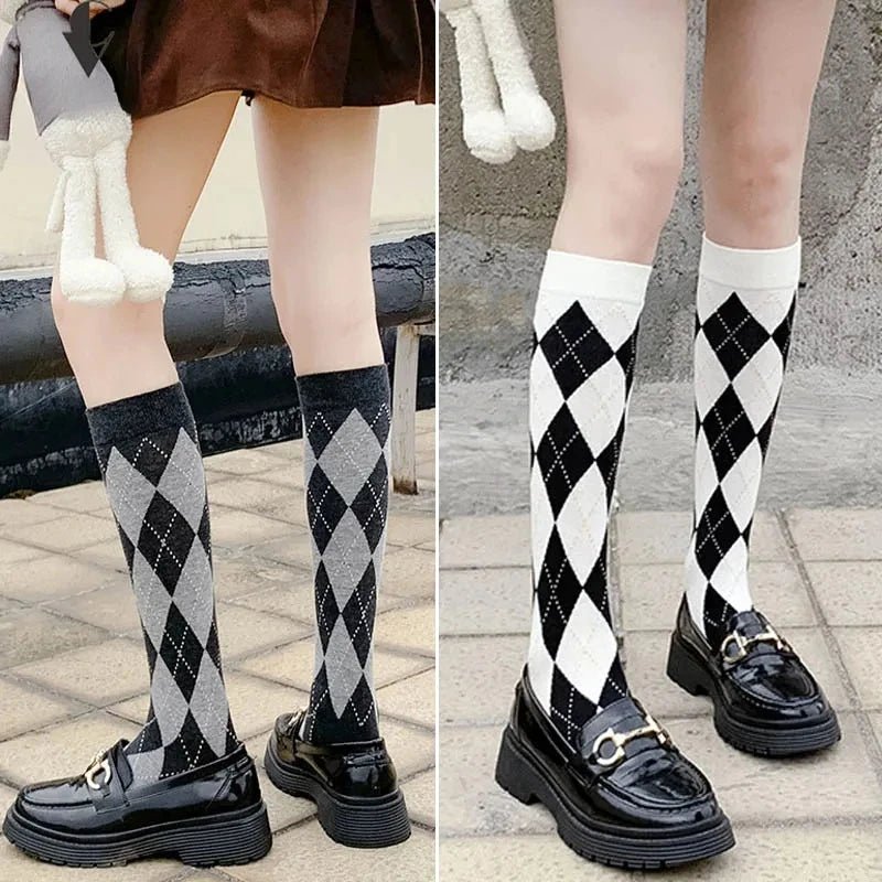 Women's Organic Cotton Diamond Thigh High Socks – Textured Long Socks - lily supply