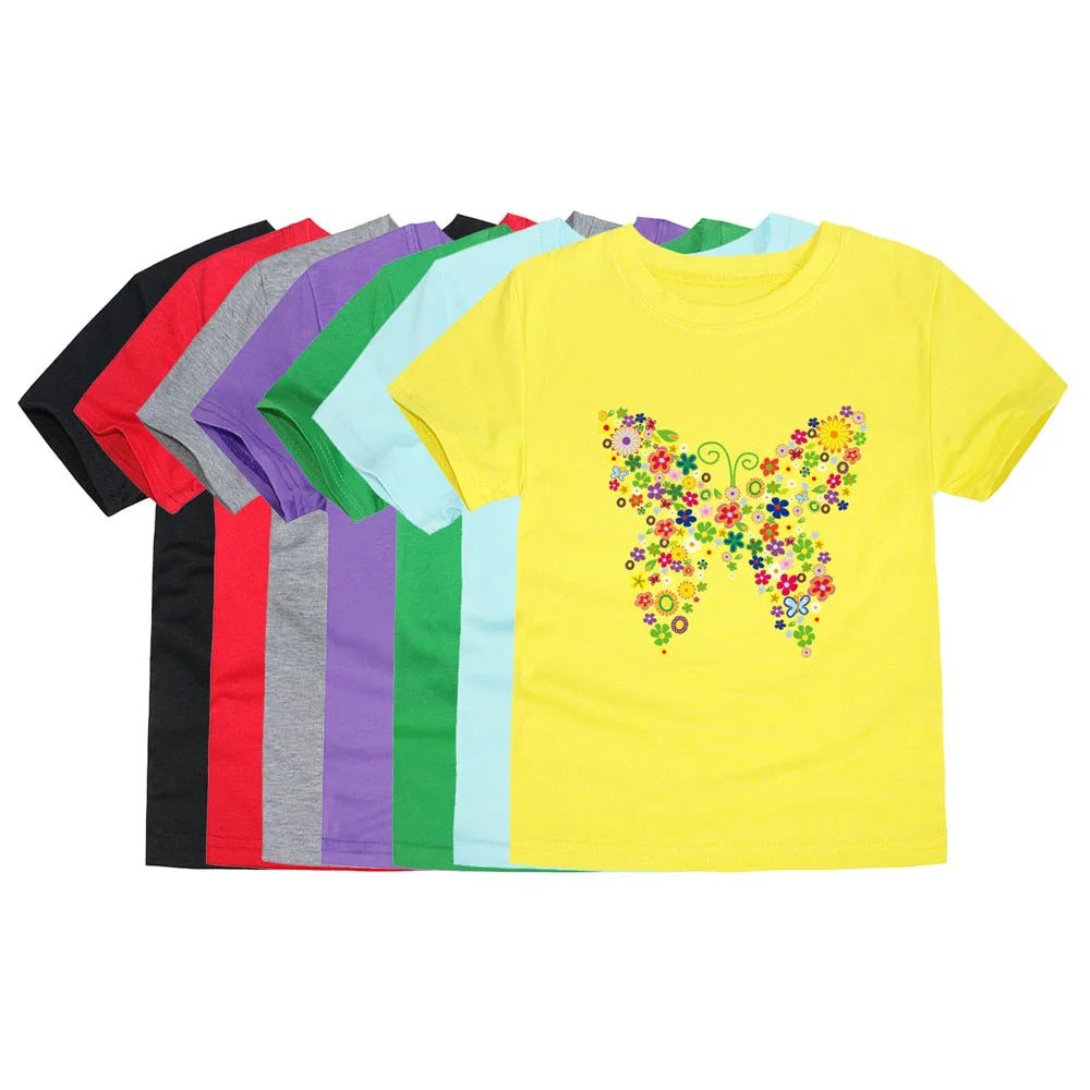 Girls Clothes 2 to 3 4 5 6 7 8 9 10 11 12 13 14 Years 100% Cotton 2024 Summer T Shirts Yellow Butterfly Floral Tee Shirt Tops - lily supply