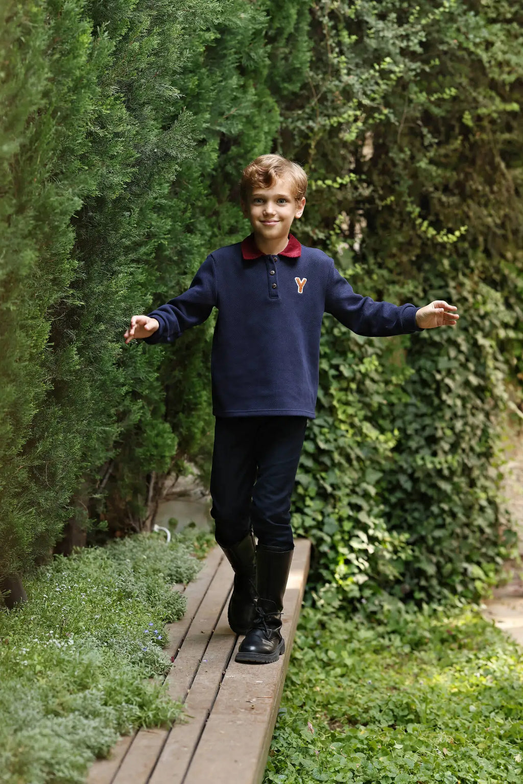 Kids Navy Pique Polo Brother & Sister Set