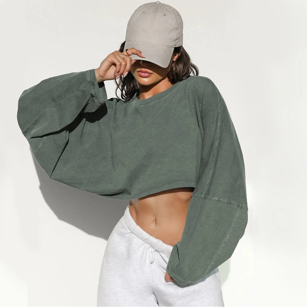 Women Sports Crop Top T-Shirts Gym Clothing Yoga Loose Tops Long Sleeve Sportswear Workout Clothing Fitness Smock Spring Autumn - lily supply