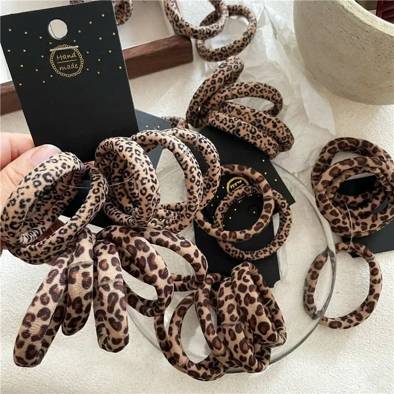 5pcs Leopard Print High Elastic Scrunchie Hair Ties - Ponytail Holders