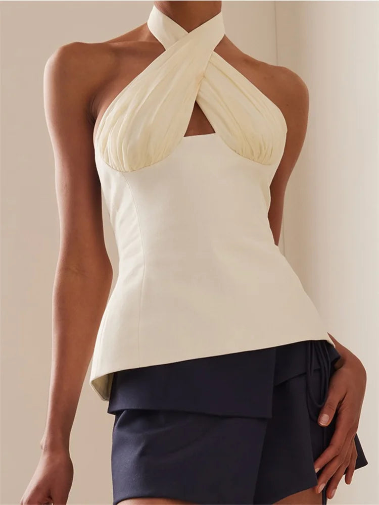 Women's Tie-Up Halter Ruched Backless Vest