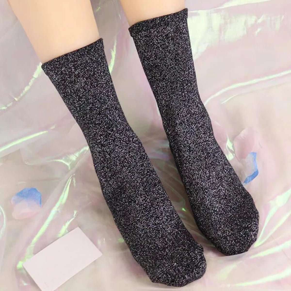 Women's Shiny Gold & Silver Silk Socks – Metallic Glam Ankle Socks - lily supply