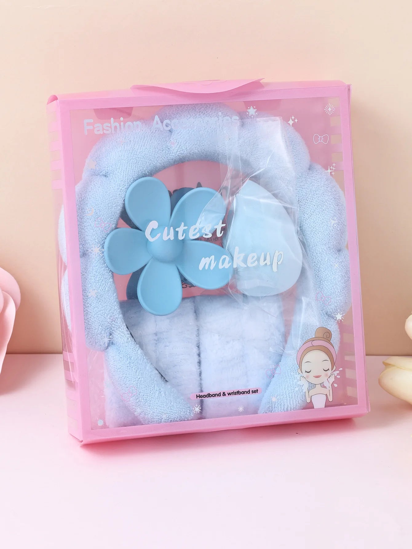 5 Pcs Girls Sponge Spa Headband Face Wash Large Flower Hair Claw Clip Facial Hairband Hair Accessories Set with Delicate Box - lily supply