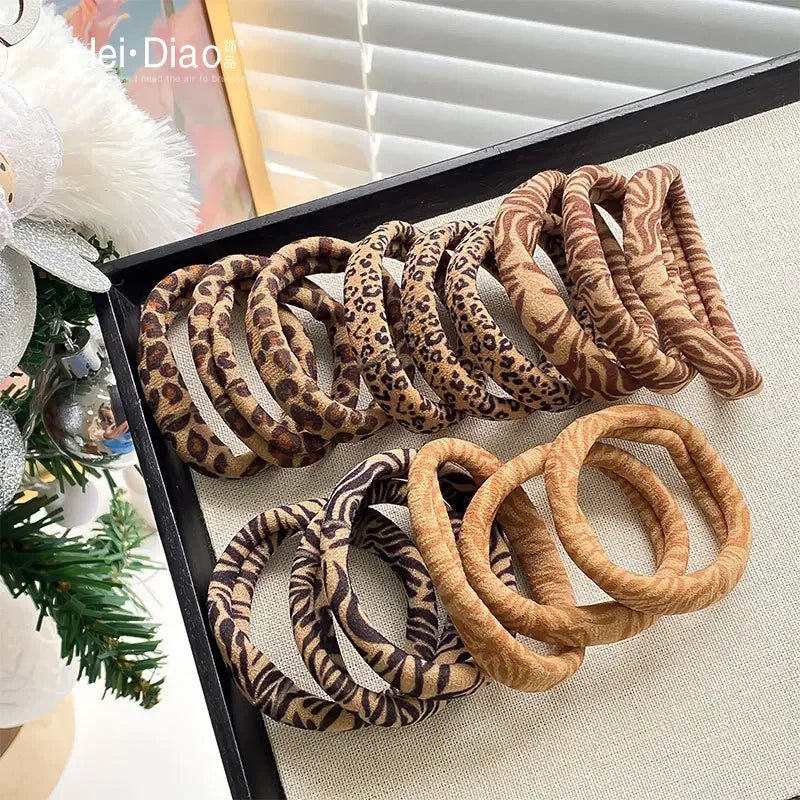 5pcs Leopard Print High Elastic Scrunchie Hair Ties - Ponytail Holders - lily supply