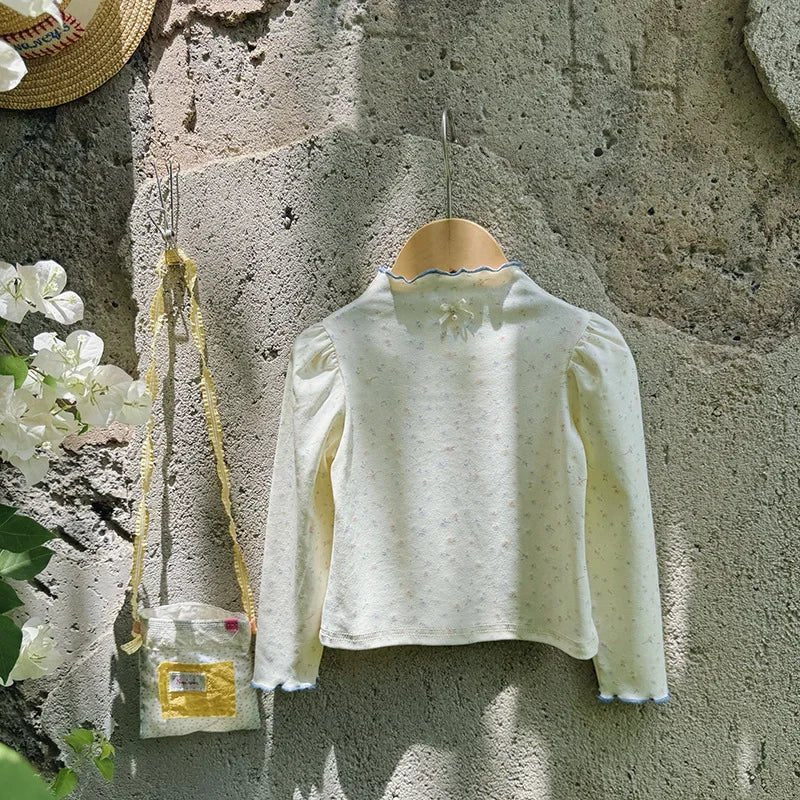 Girls' Floral T-shirt Half High Neck Top - Spring Autumn Baby Long Sleeve Base Layer Shirt with Trendy Temperament - lily supply