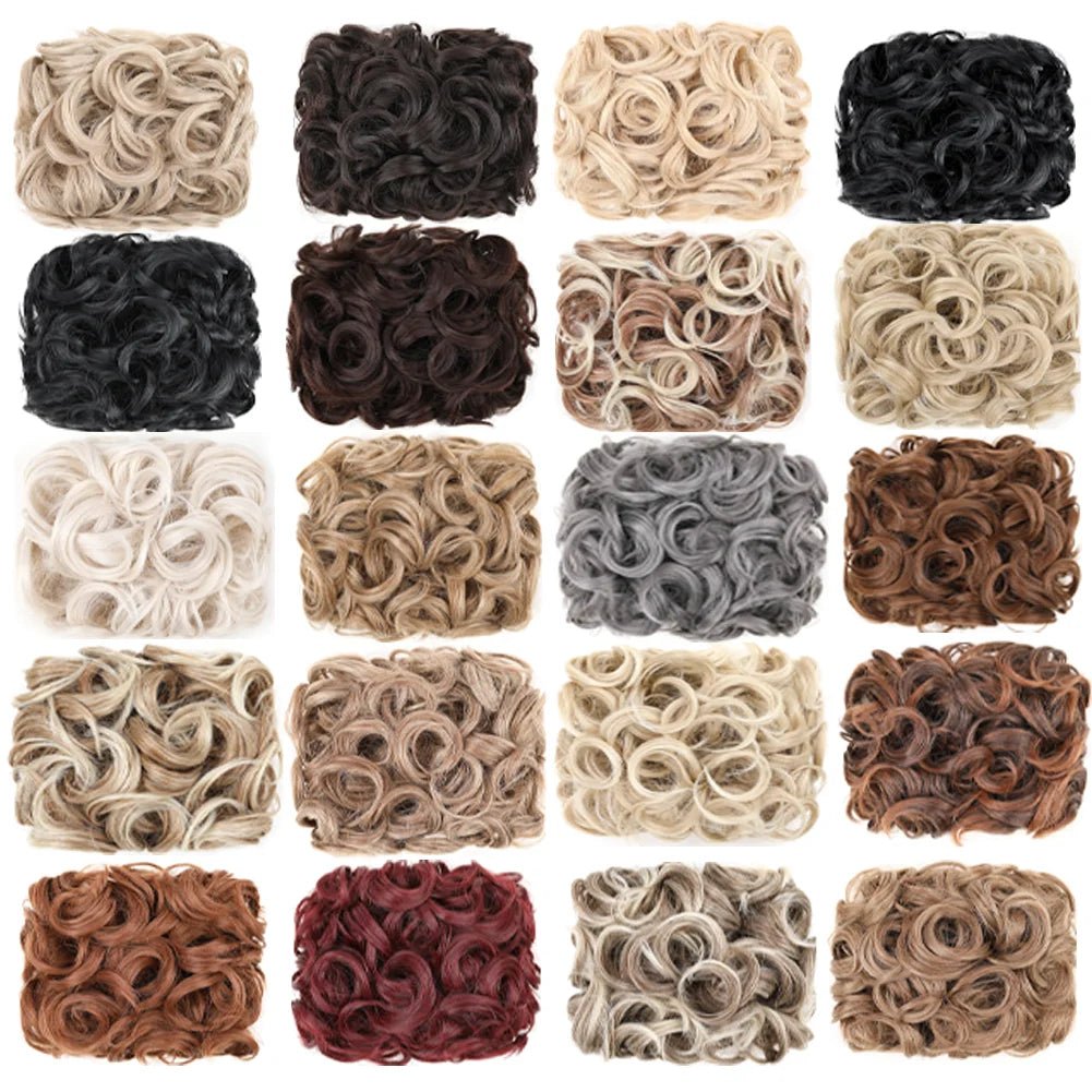 Short Messy Curly Synthetic Hair Bun Extension - Updo Scrunchie Chignon - lily supply