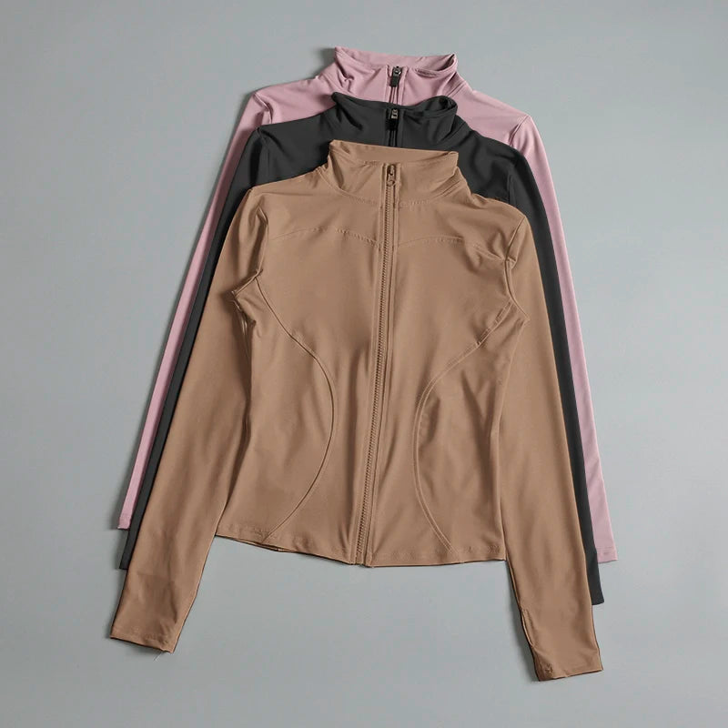 Women's Zip Yoga Running Activewear Jacket - Long Sleeve Gym Workout Coat