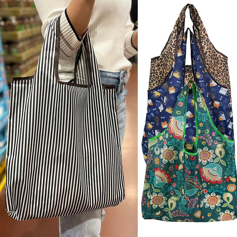 Big Nylon Foldable Reusable Tote Bag - Eco Polyester Shoulder Handbag