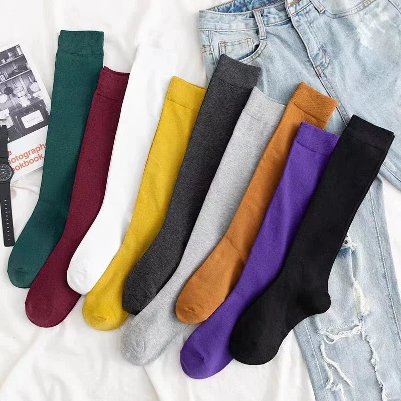 Women's Cotton Knee High Black Calf Socks – Classic Long Socks - lily supply