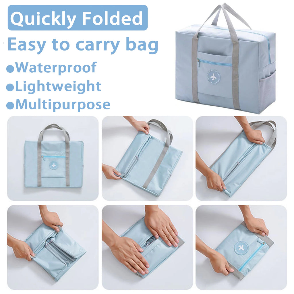 Travel Bag Foldable Duffle Bag for Women Men Carry On Tote Lightweight Sports Gym Tote Weekender Overnight Bag