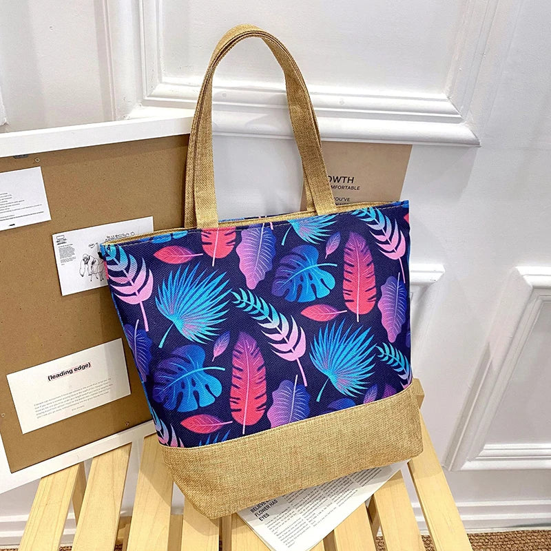 Women's Floral Printed Beach Shopping Large Capacity Tote Bag