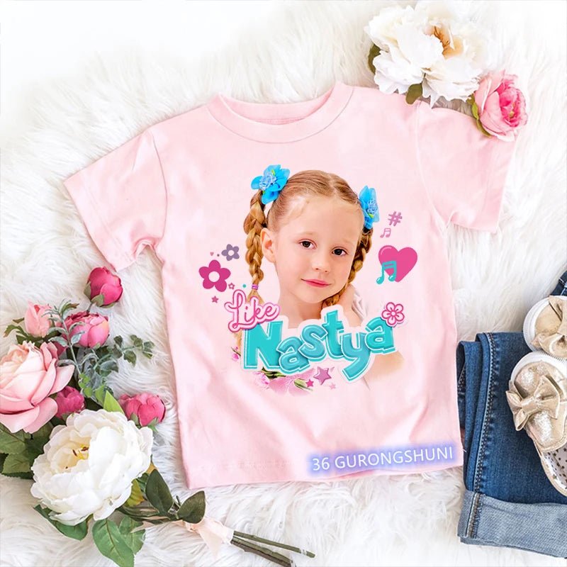 t-shirt for girls Cute Nastya Cartoon Print Girls Clothes Summer Kids T Shirts Fashion Baby Tshirts Pink Camisole Tops wholesale - lily supply