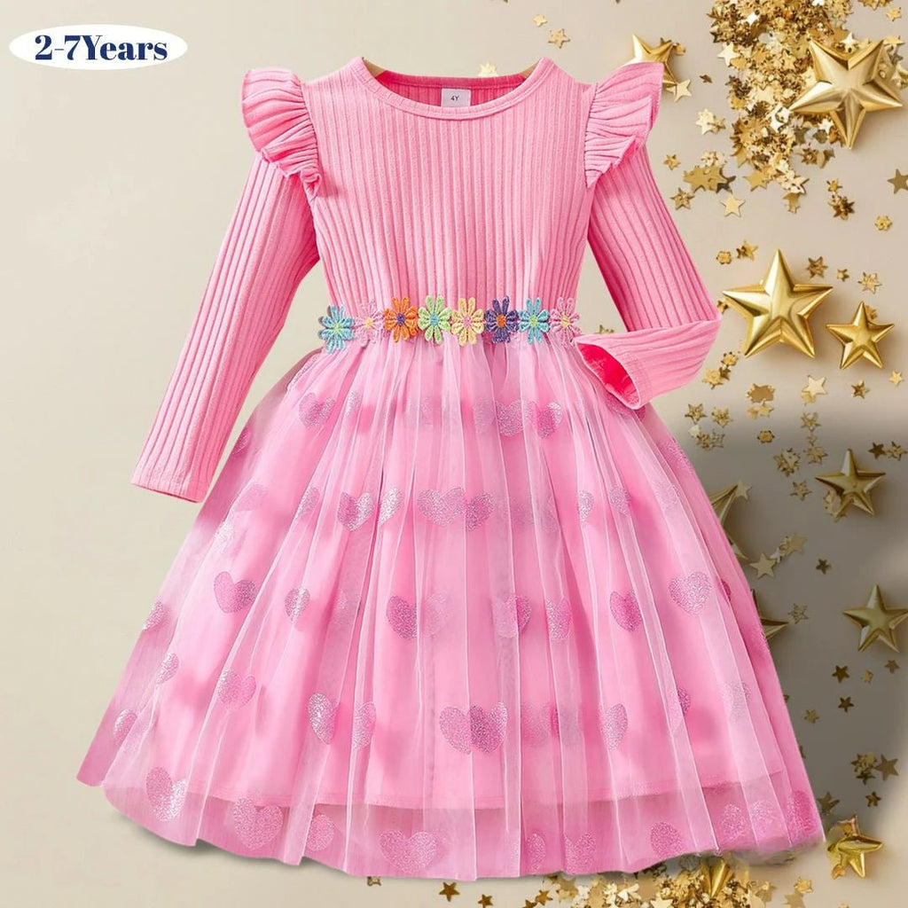 Girls Floral Long Sleeve Dress | Casual Birthday Party Dress for Kids 2 - 7Y - lily supply