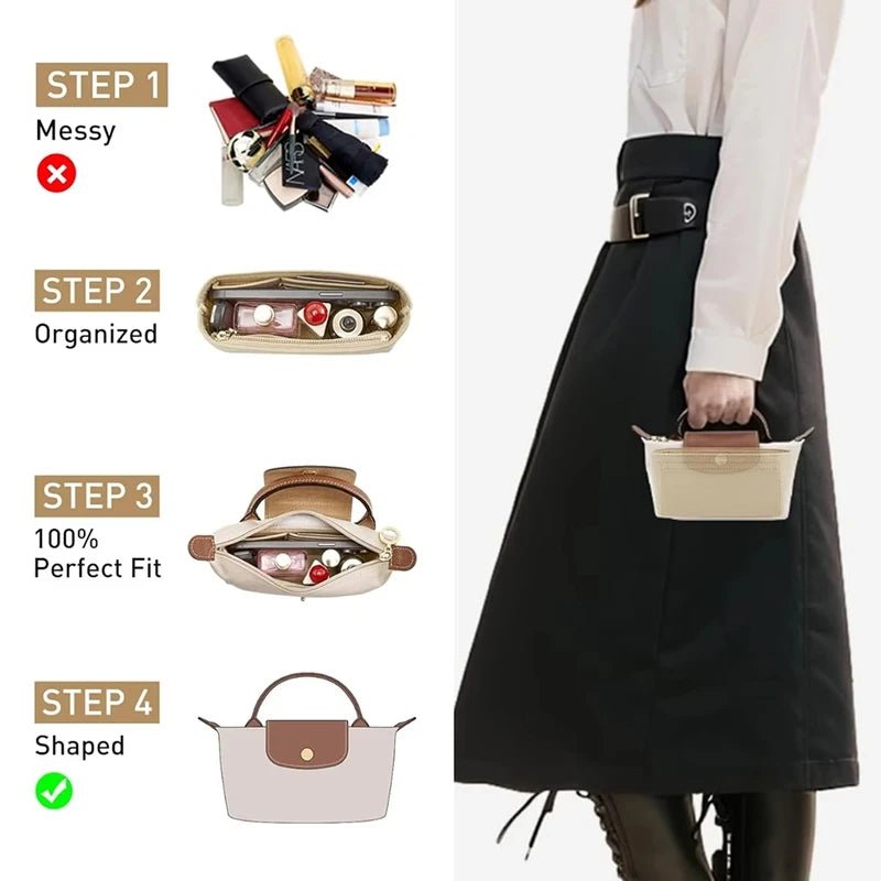 Bag Organiser for Longchamp - Multi - Pocket Inner Liner Insert for Mini Tote - lily supply