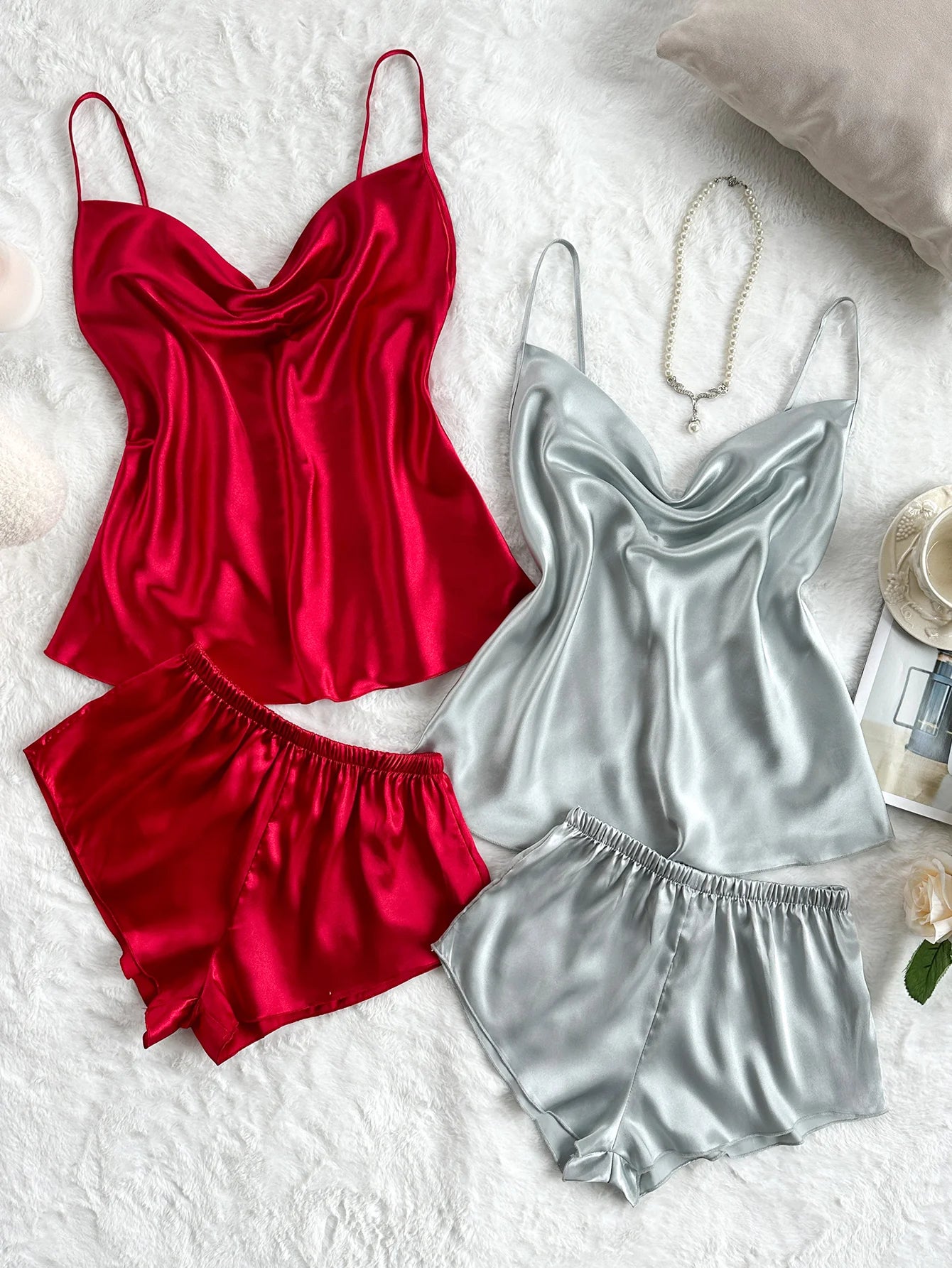 Women's Satin 4-Piece Pyjama Set