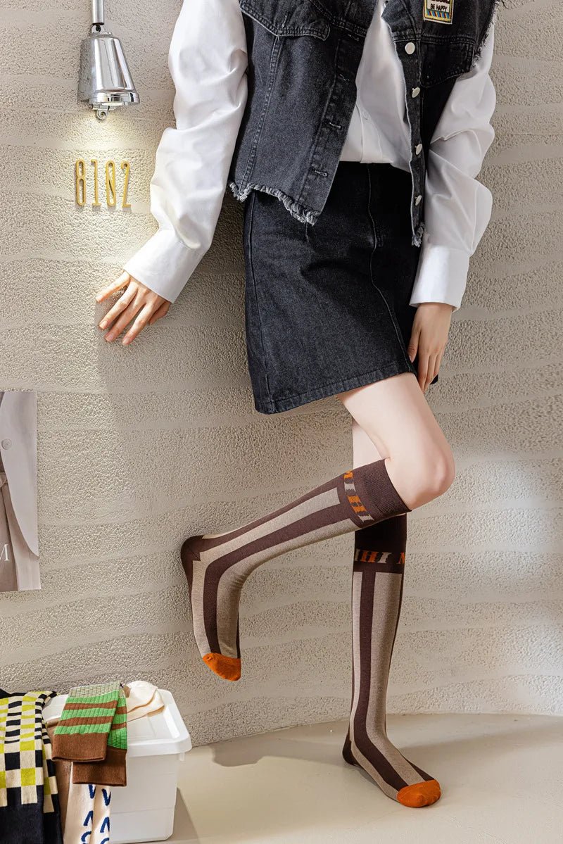 Women's Korean Vintage Over Knee Long Socks - Trendy Fashion Stockings - lily supply