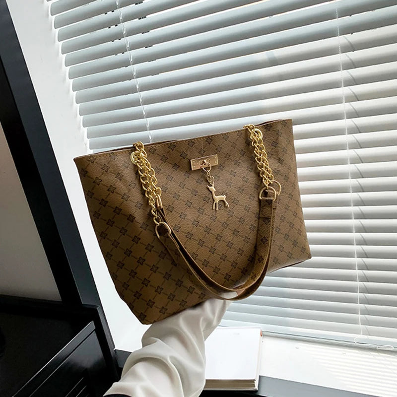 Women's Soft Leather Large Tote Handbag - Presbyopia Texture Shoulder Bag