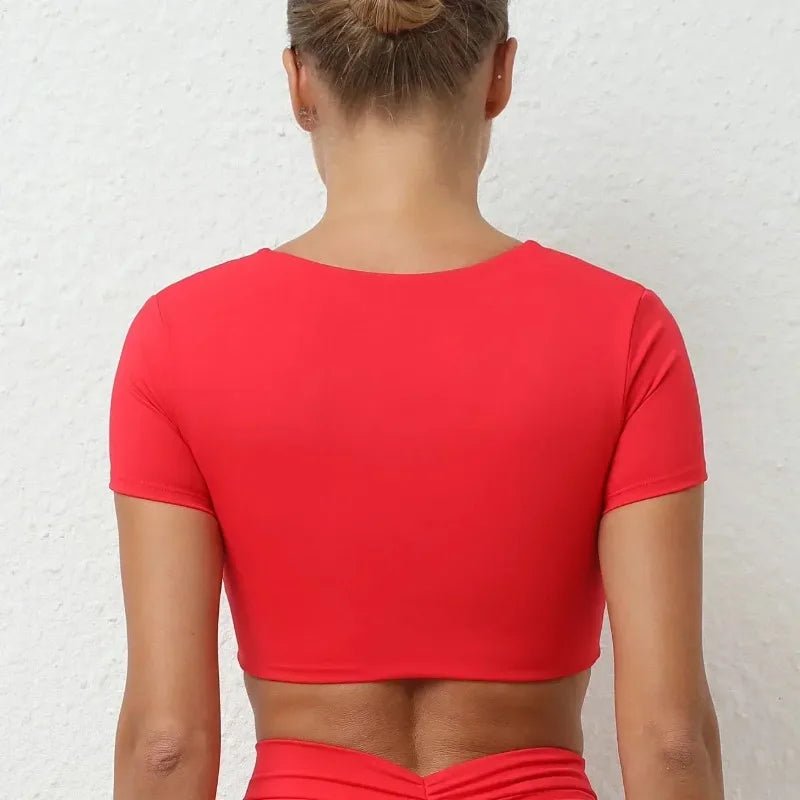 Women Sports Top Padding Gym T-shirt 2025 Sport Crop Top Woman Sportswear Yoga Clothing Tracksuit Brown Wine Red White Blue Navy - lily supply