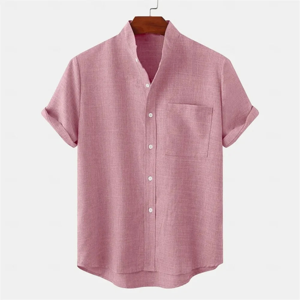 Men's Linen Short Sleeve Collared Shirt