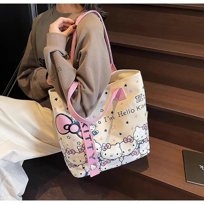 Sanrio Hello Kitty Canvas Tote Bag - Large Capacity Y2K Shoulder Bag