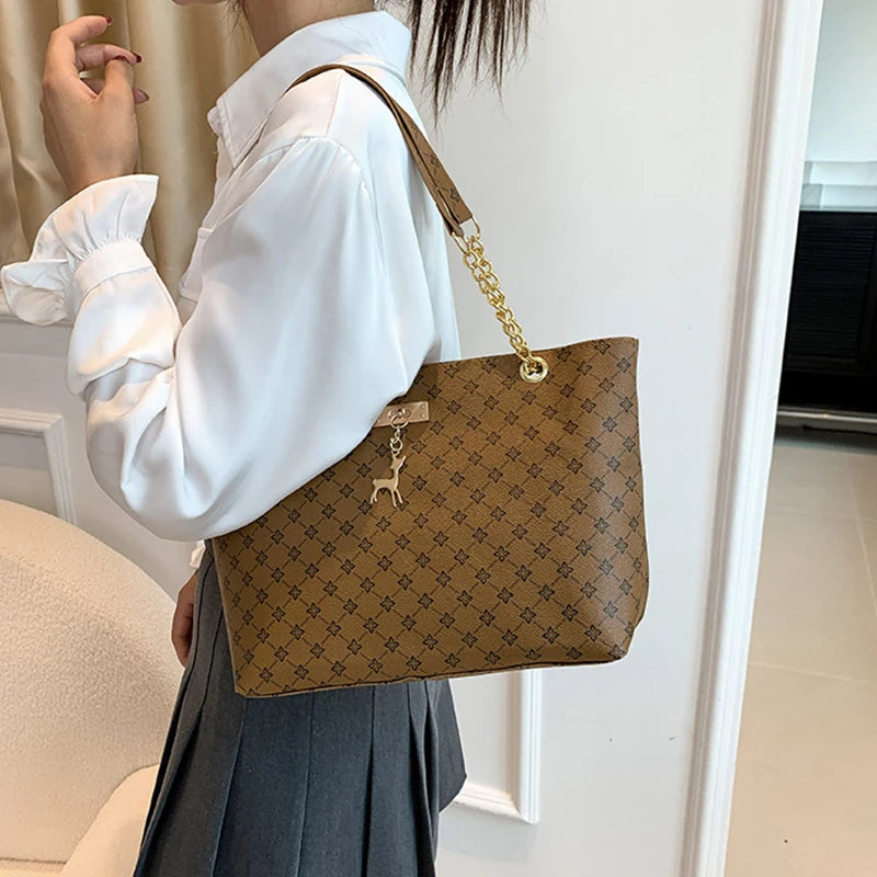 Women's Soft Leather Large Tote Handbag - Presbyopia Texture Shoulder Bag