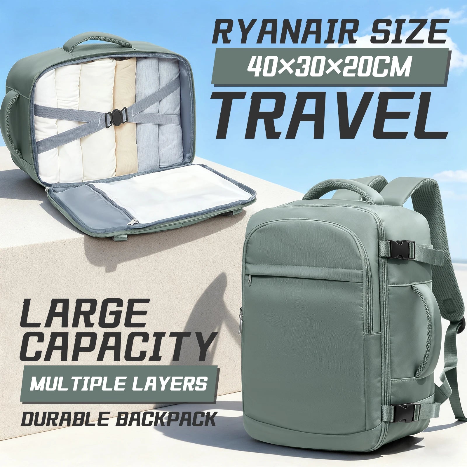 Travel Backpack for Women Men, Ryanair Carry-on Baggage 40x20x25, Wiz Air Multi Functional, Large Capacity Bagpack Easyjet