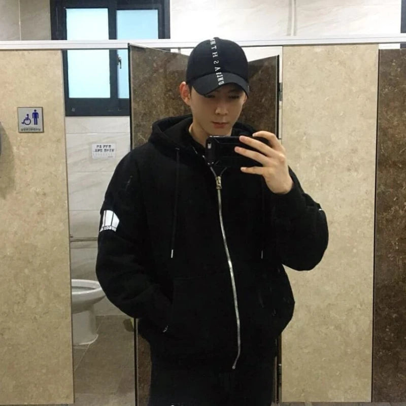 Men's Oversized Zip Hooded Gym Sweatshirt - Loose Running Training Jacket