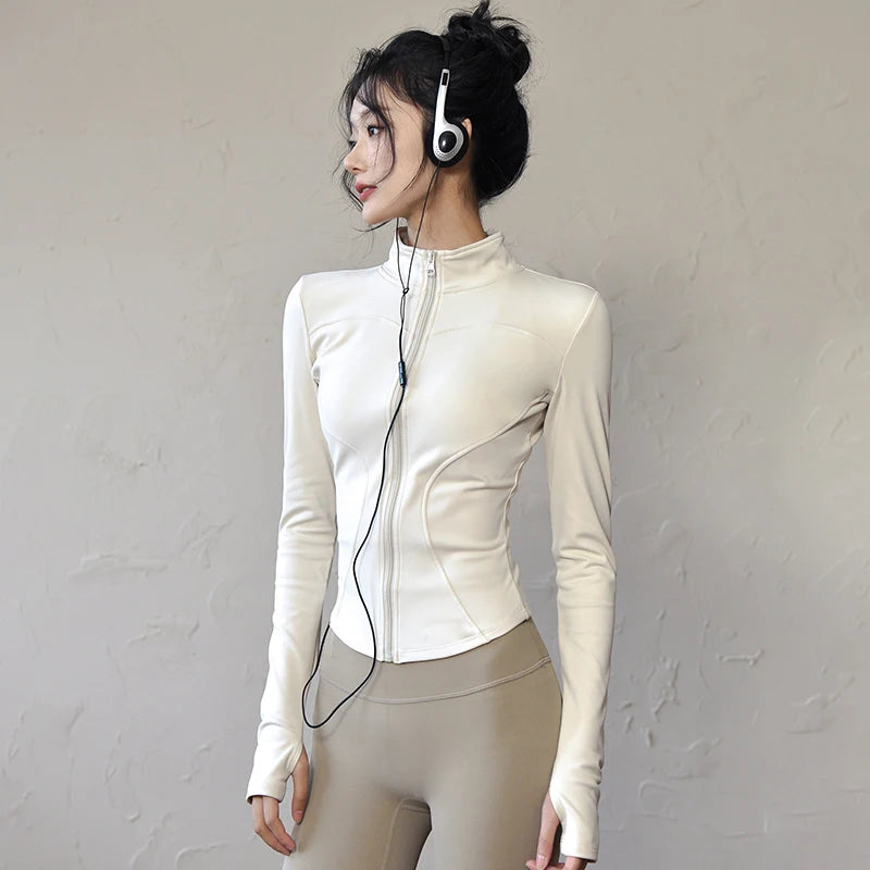 Women's Zip Yoga Running Cycling Jacket - Long Sleeve Gym Activewear Coat