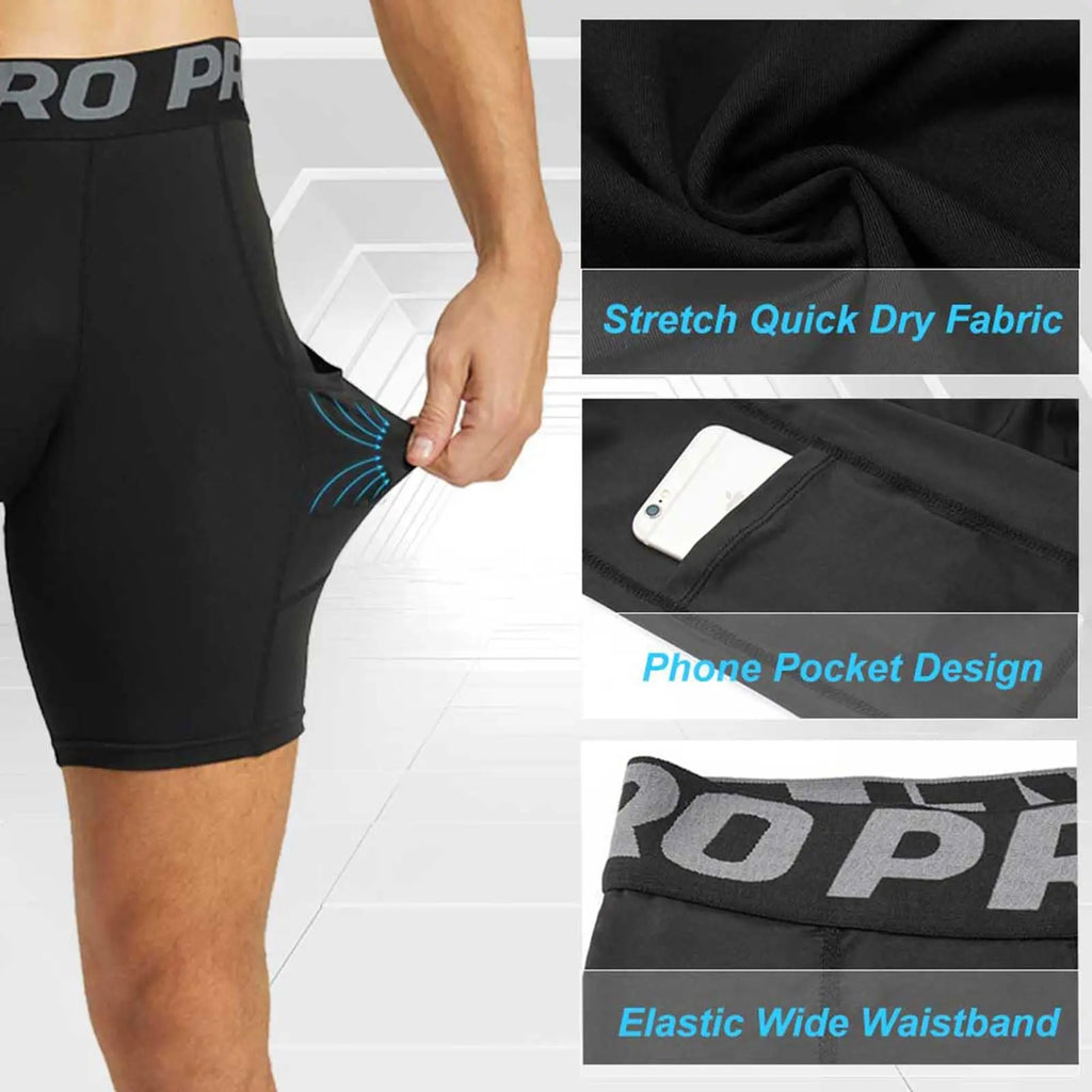 Men's Compression Shorts with Pockets – Quick Dry Spandex Athletic Running Shorts