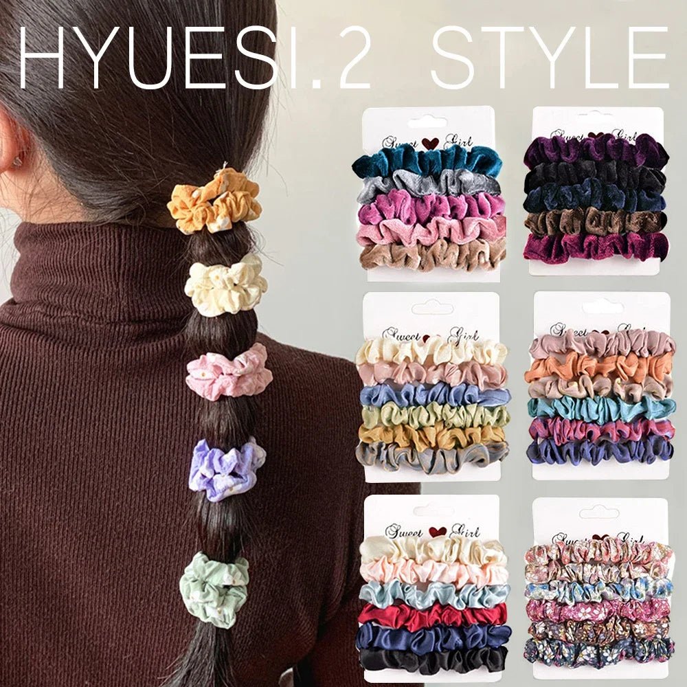 Soft Satin Imitation Silk Scrunchies Set - Elastic Ponytail Holders - lily supply