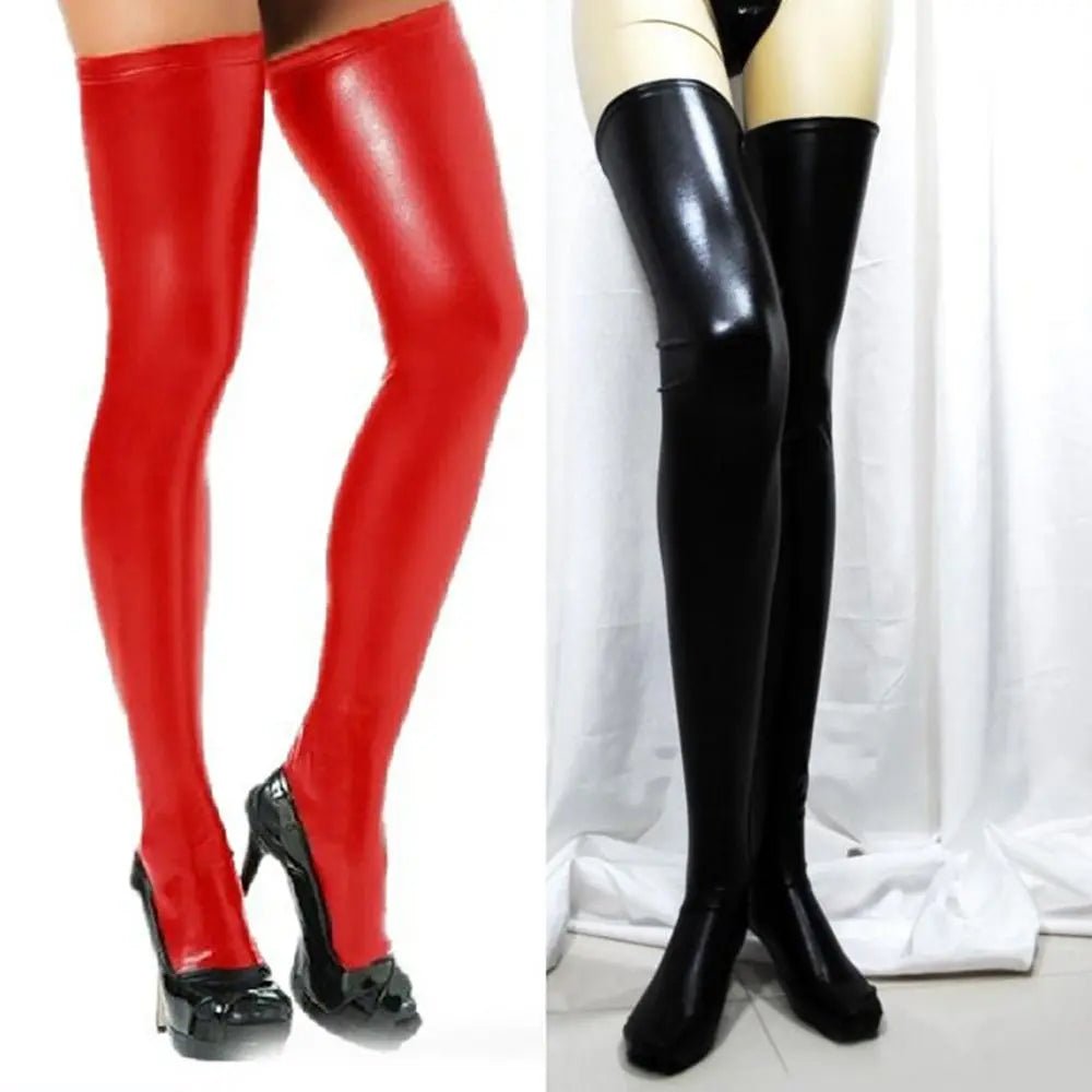 Women's PU Leather Thigh High Over - Knee Stockings – Faux Leather Long Socks - lily supply